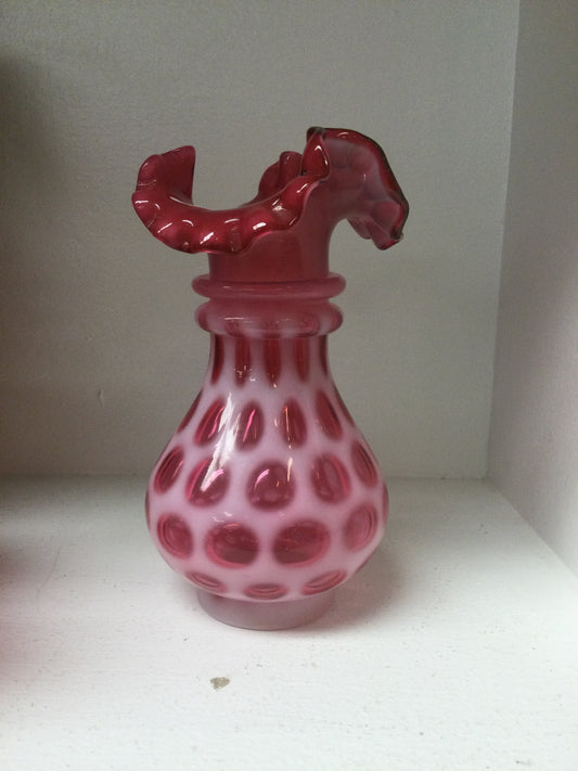 Vintage Fenton Cranberry Opalescent Hobnail Vase
