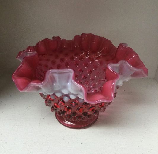 Vintage Fenton Pink Cranberry Opalescent Hobnail Bowl