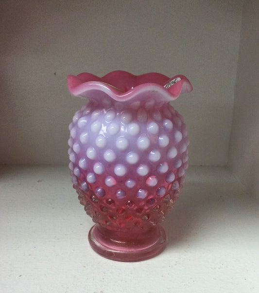Vintage Fenton Pink Cranberry Opalescent Hobnail Vase (Small)