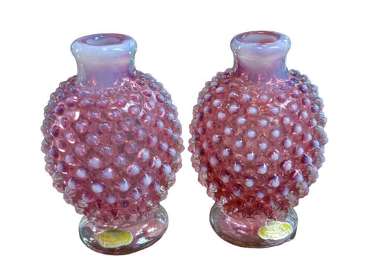 Vintage Fenton Cranberry Opalescent Hobnail Perfume Bottle/ Bud Vase (2 total)